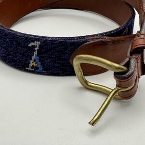Smathers & Branson Belt Mens 38 Blue Needlepoint Leather Alotian Golf Club